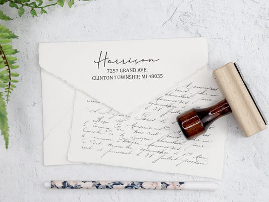 Return Address Stamp | Engraved Wood or Self Inking Address Stamp 2.5 Inch - AC001