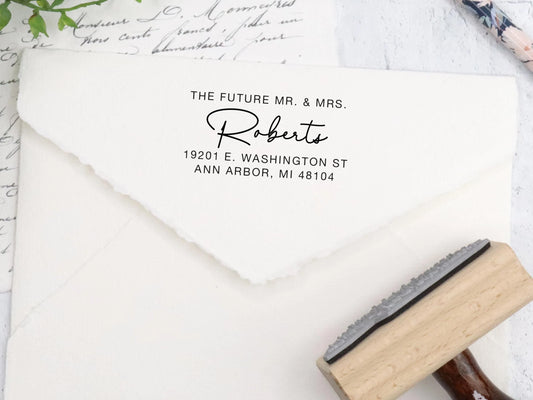 Future Mr and Mrs Address Stamp, Personalized Address Stamp, Custom Stamp - A106