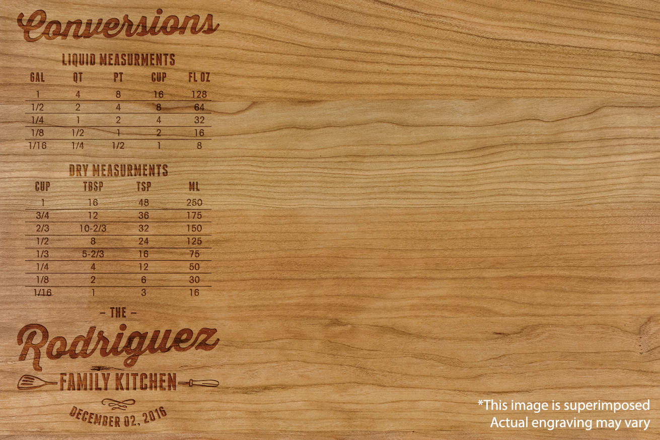 Custom Cutting Board, Personalized Cutting Board, Wedding Gift, Housewarming Gift, Engraved Wood Cutting Board, Kitchen Conversion Chart