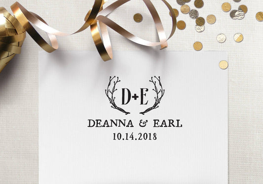 Wedding Stamp, Wedding Favors, Custom Rubber Stamp, DIY Wedding Stamp, Botanical Stamp. Custom Stamp 2, 3, or 4in - W25