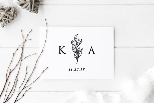 Wedding Stamp, Wedding Favors, Custom Rubber Stamp, DIY Wedding Stamp, Botanical. Custom Stamp 2x2 Inch - W34