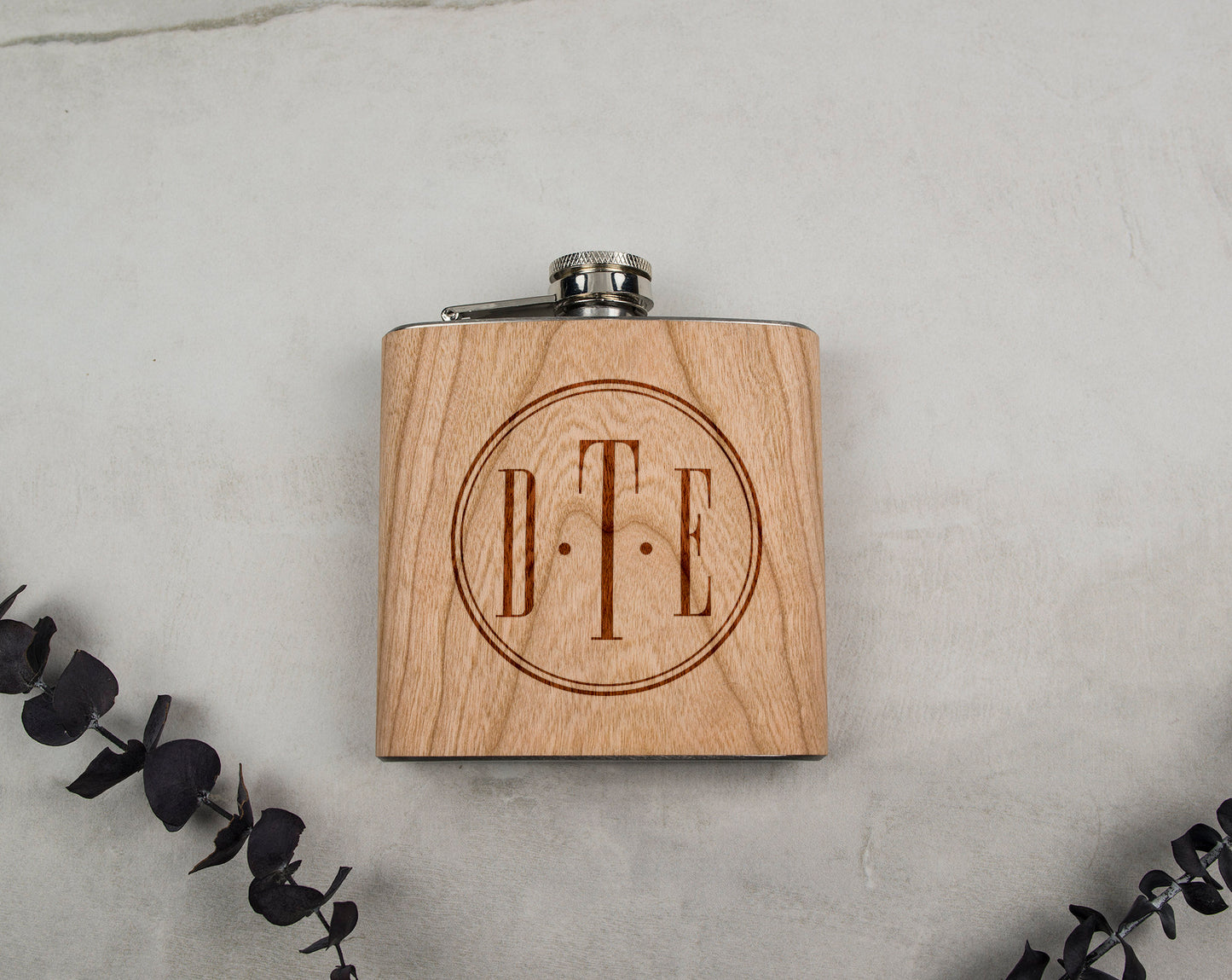 Monogrammed Flask, Groomsmen Flask, Wood Flask, Engraved Flask, Hip Flask, Leather Flask For Groomsmen, Wedding Flasks - F6