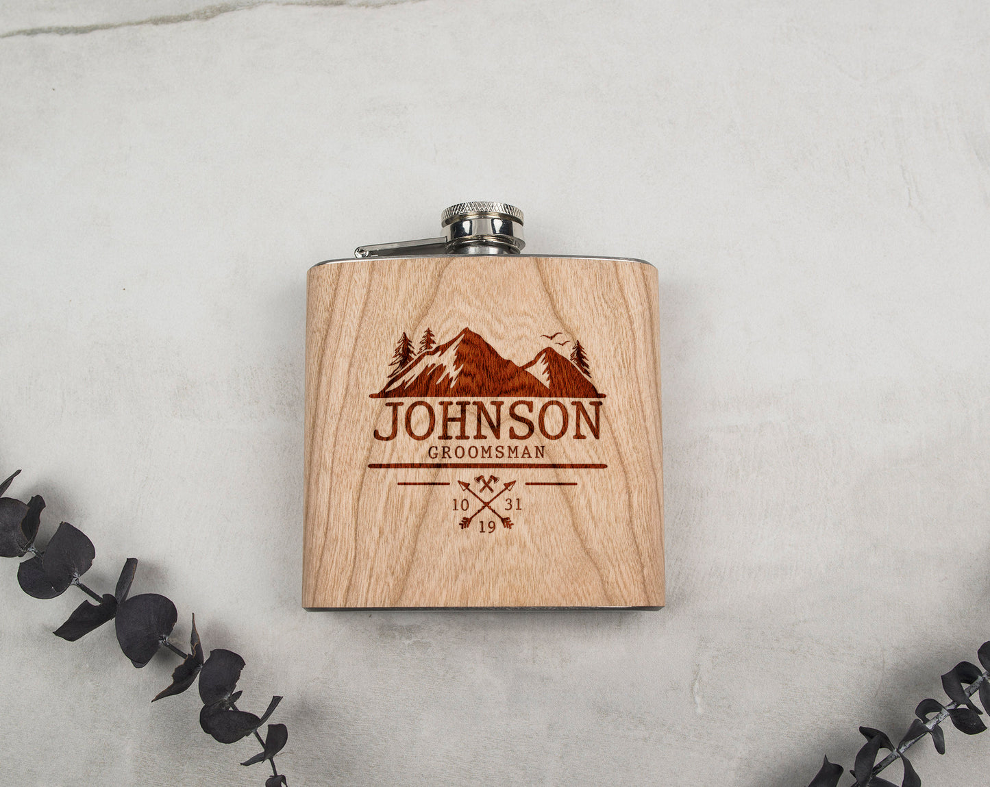 Groomsmen Flask, Wood Flask, Engraved Flask Gift, Hip Flask, Leather Flask For Groomsmen, Wedding Flasks - F4