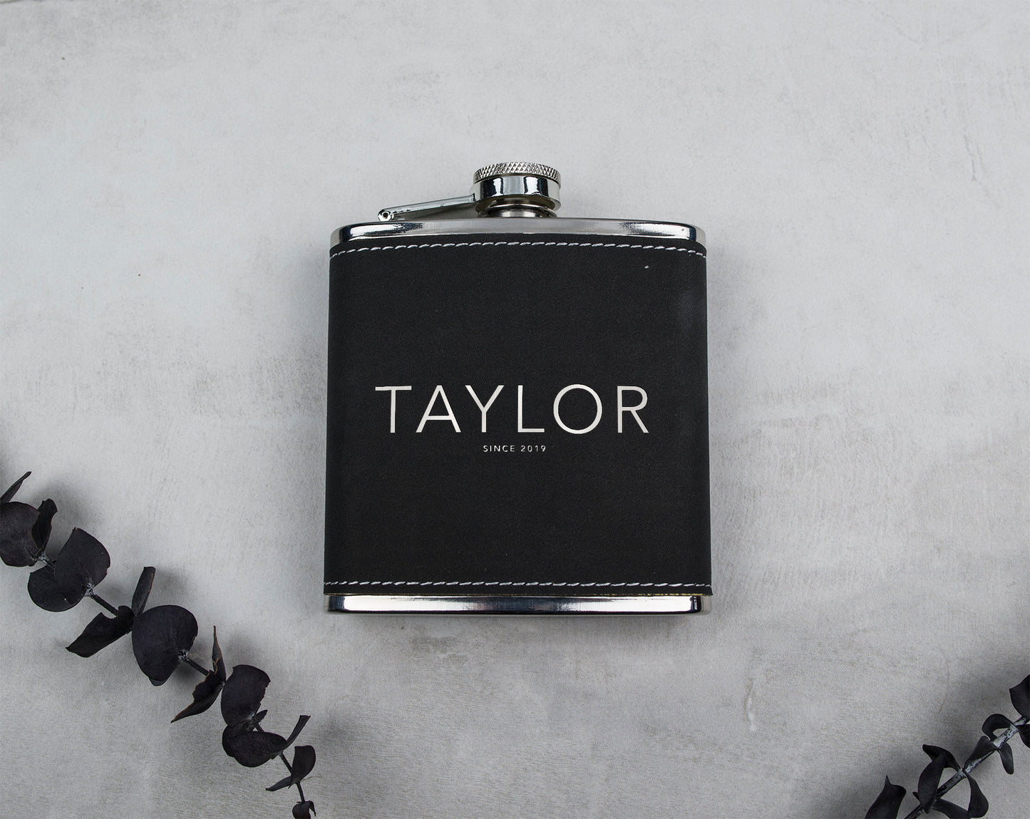 Personalized Flask, Wood Flask, Black Flask, Groomsmen Gift, Custom Flask 6oz - F2