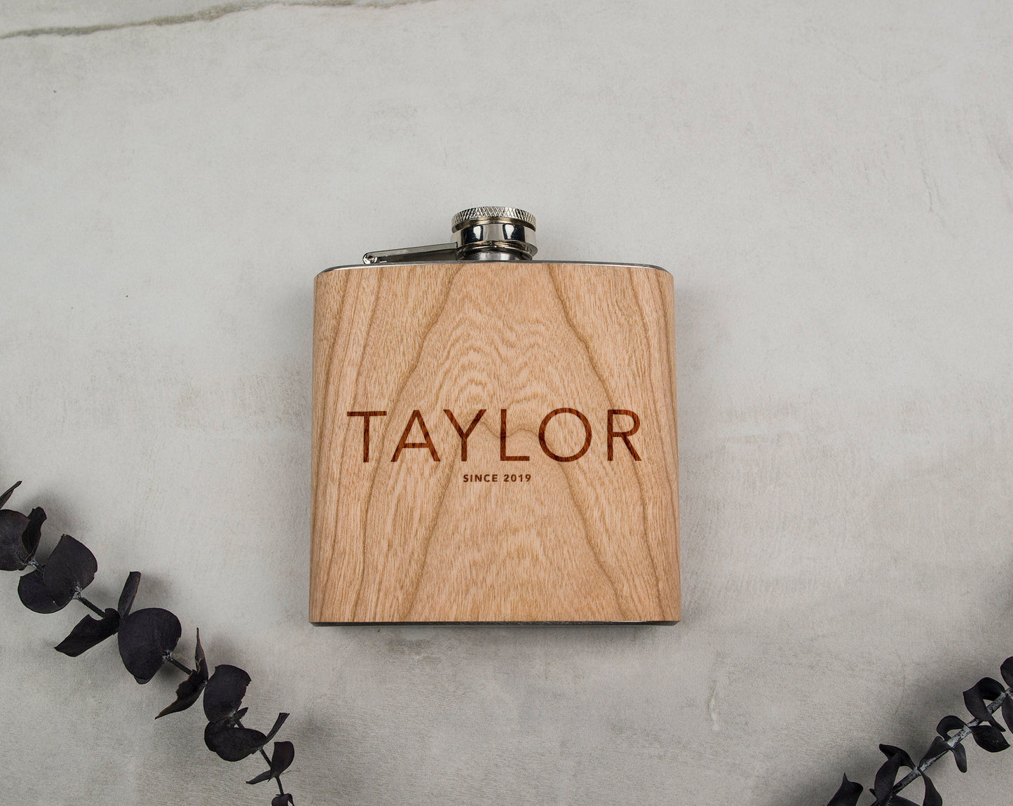 Personalized Flask, Wood Flask, Black Flask, Groomsmen Gift, Custom Flask 6oz - F2