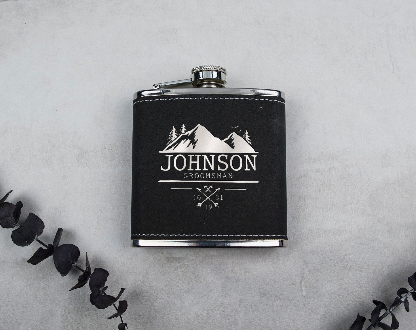 Groomsmen Flask, Wood Flask, Engraved Flask Gift, Hip Flask, Leather Flask For Groomsmen, Wedding Flasks - F4