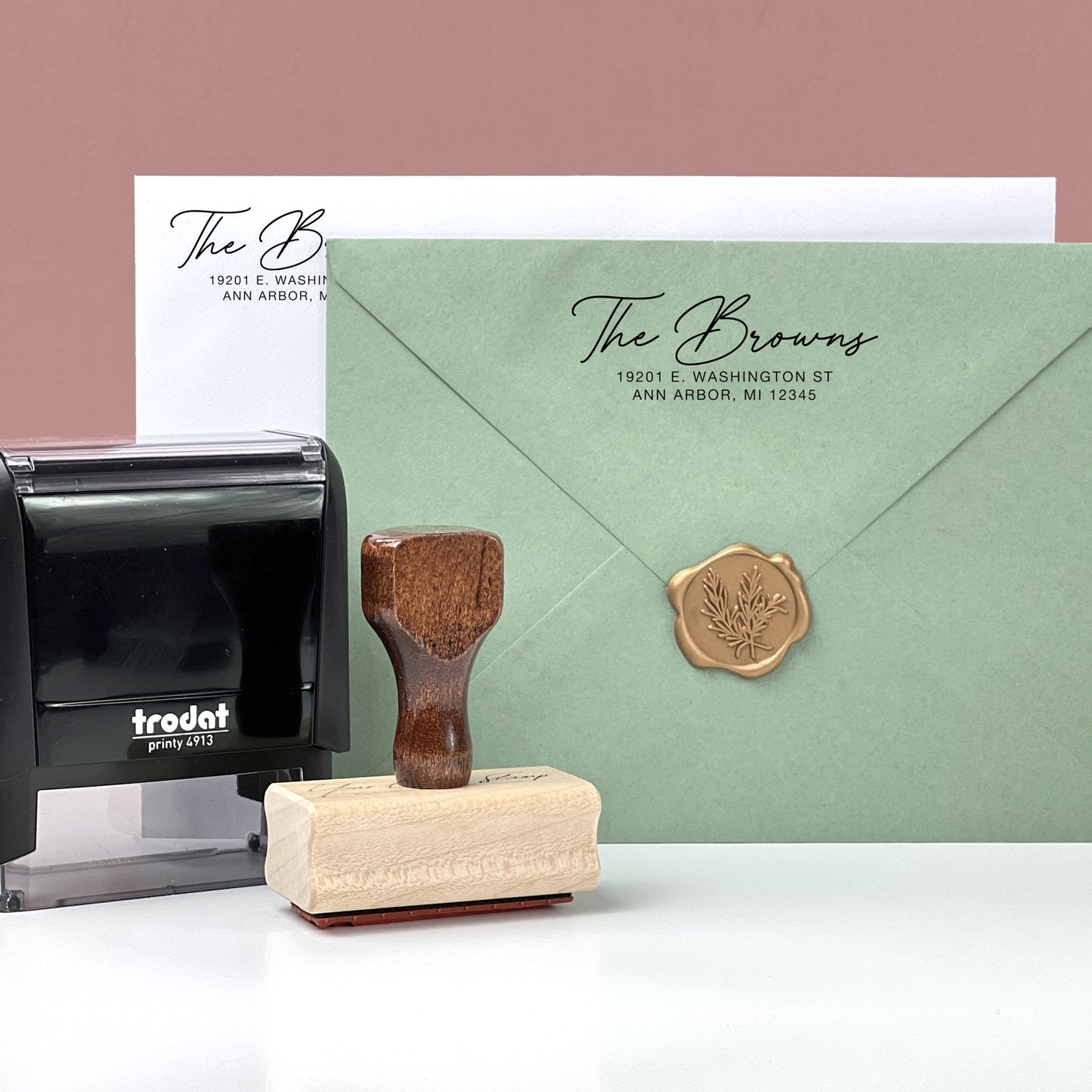 Signature Script Return Address Stamp (2.5 × 1 in) | Self-Inking & Wood