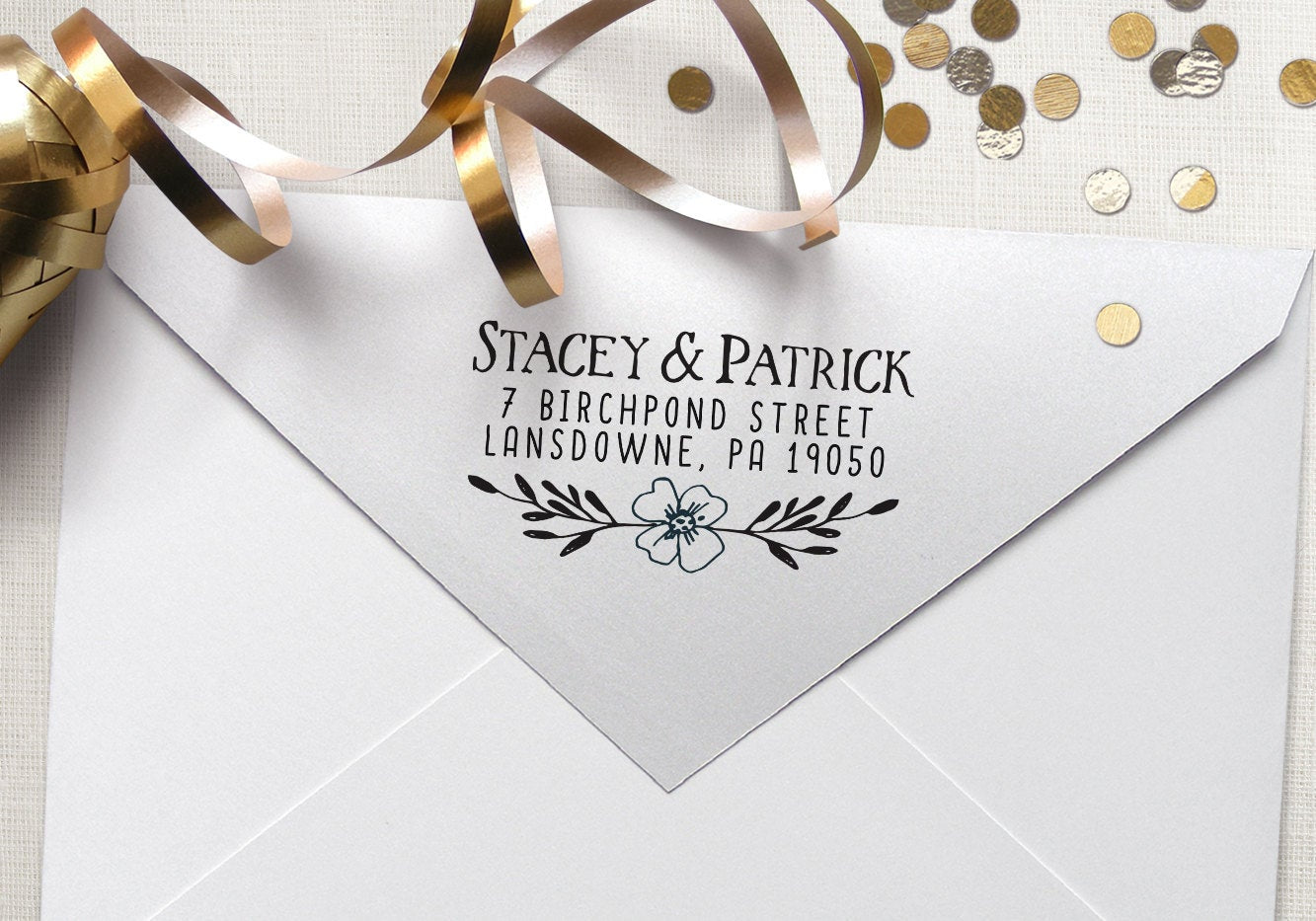 Personalized Address Stamp, Self Inking Address Stamp, Housewarming Gift, DIY Gift, Wedding Gift. Custom Address Stamp 2" x 1" Floral - A44