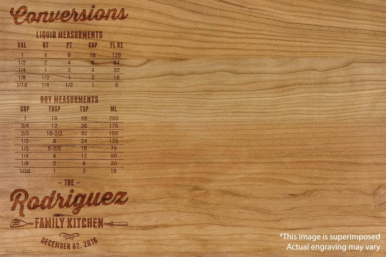Wooden Cutting Board (15”x7”) | Kitchen Decor | Kitchen Conversion Chart |  Cheese Board