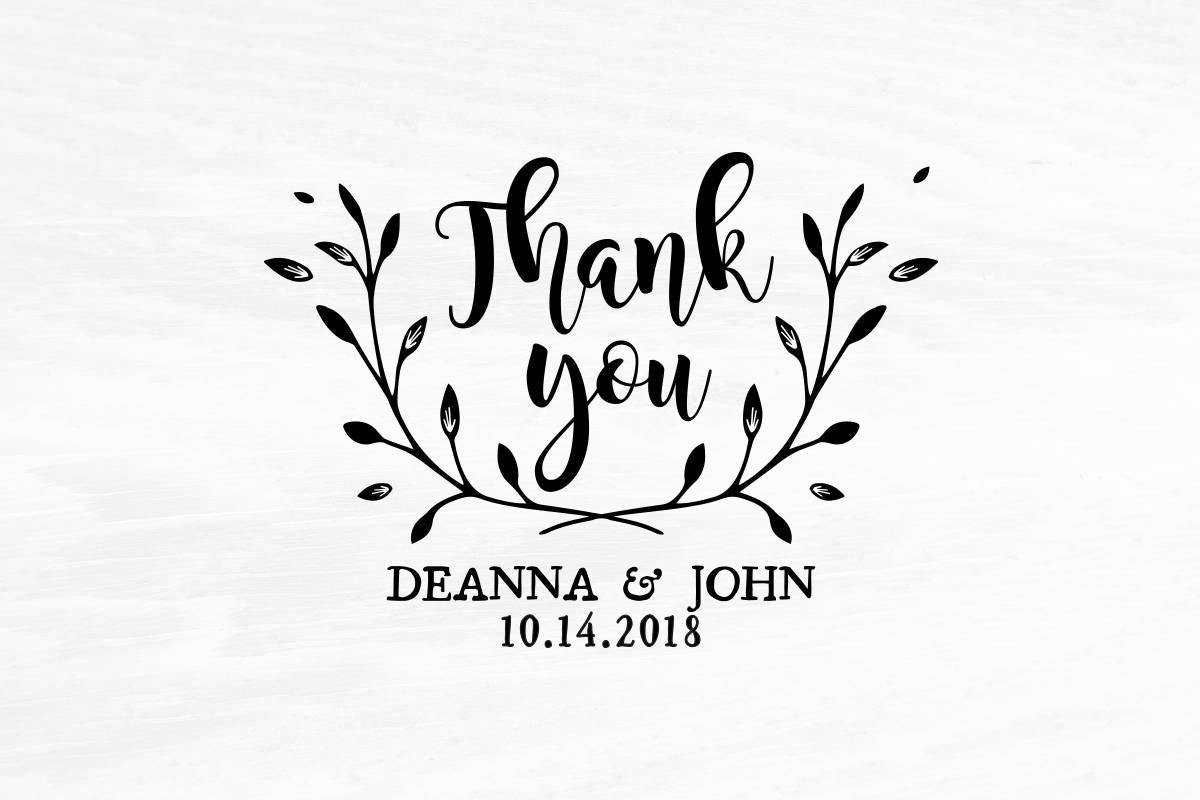 Thank You Stamp, Wedding Stamp, Wedding Favors, Thank You Rubber Stamp, DIY Wedding Stamp, Botanical Stamp. Custom Stamp 2, 3, or 4in - W26