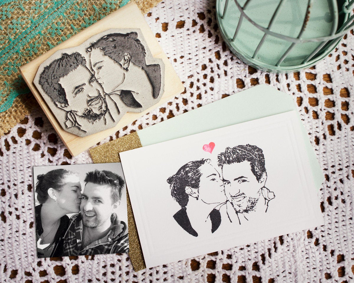 Custom Portrait Stamp, Couples Rubber Stamp, Custom Face Stamp. Engagement Gift, Wedding Gift, Save The Dates and Wedding Invitations - C2