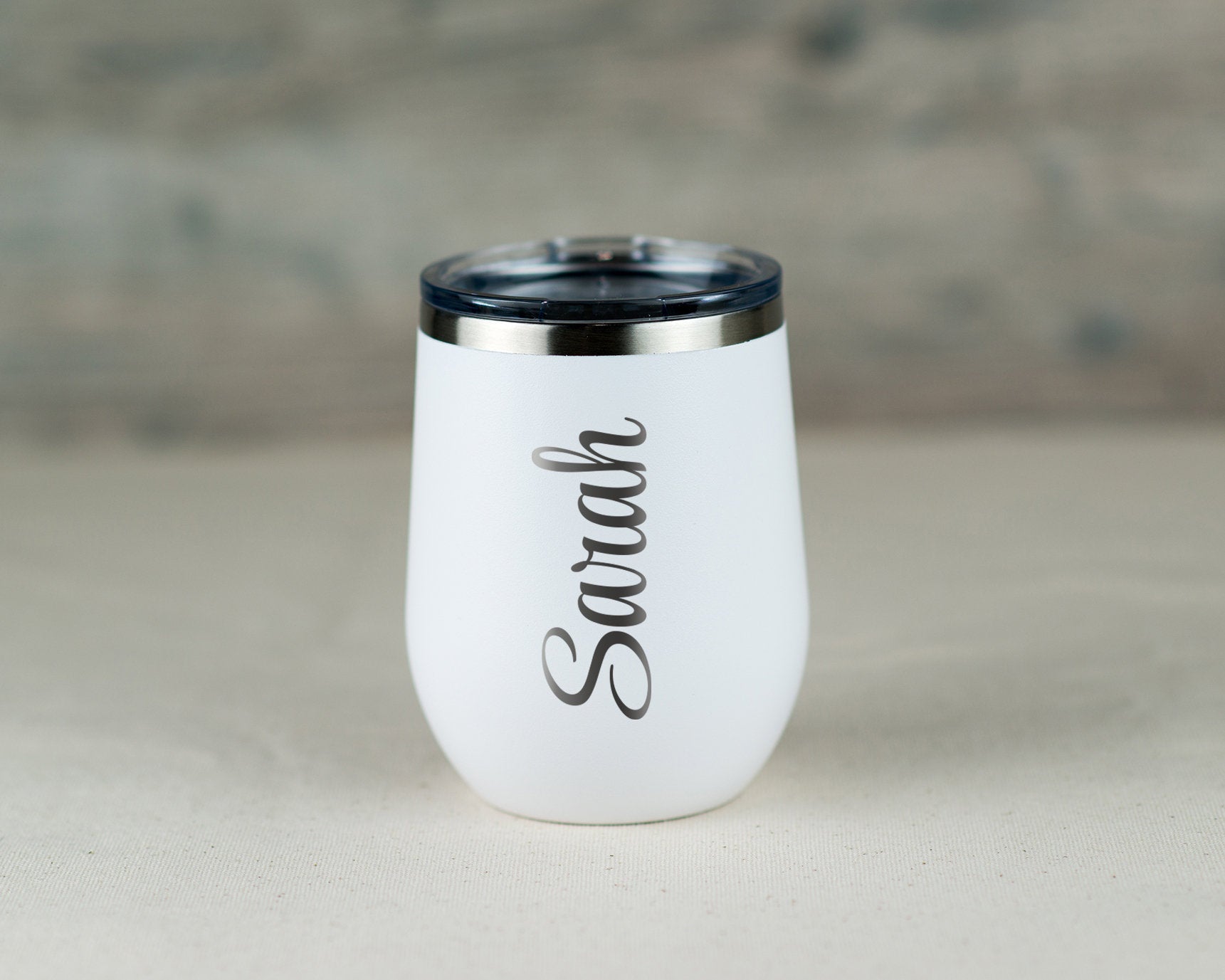 Personalized Stemless Wine Tumbler - Vertical Text – SayaBell Stamps