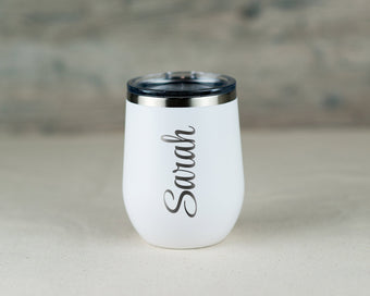 Personalized Stemless Wine Tumbler - Vertical Text