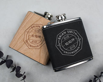 Monogrammed Flask, Groomsmen Flask, Wood Flask, Engraved Flask, Hip Flask, Leather Flask For Groomsmen, Wedding Flasks - F3