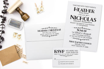 Wedding Invitation Stamp Suite. DIY Wedding Stamp, RSVP Stamp, Return Address Stamp, Custom Rubber Stamp Set.