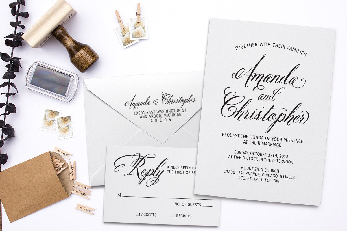 Wedding Invitation Stamp Suite. Custom Wedding Stamps, DIY Wedding Stamp,  RSVP Stamp, Return Address Stamp, Custom Rubber Stamp Set.