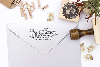 Return Address Stamp, Rubber Address Stamp, Housewarming Gift, DIYer Gift, Wedding Gift. Script Address Stamp 2.5" x 1" - A10